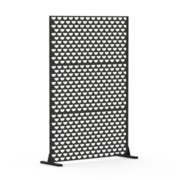 Metal Privacy Screens And Panels With Free Standing, Freestanding Outdoor Indoor Privacy Screen, Decorative Privacy Screen For Balcony Patio Garden, Semi Circular Shape Black Steel