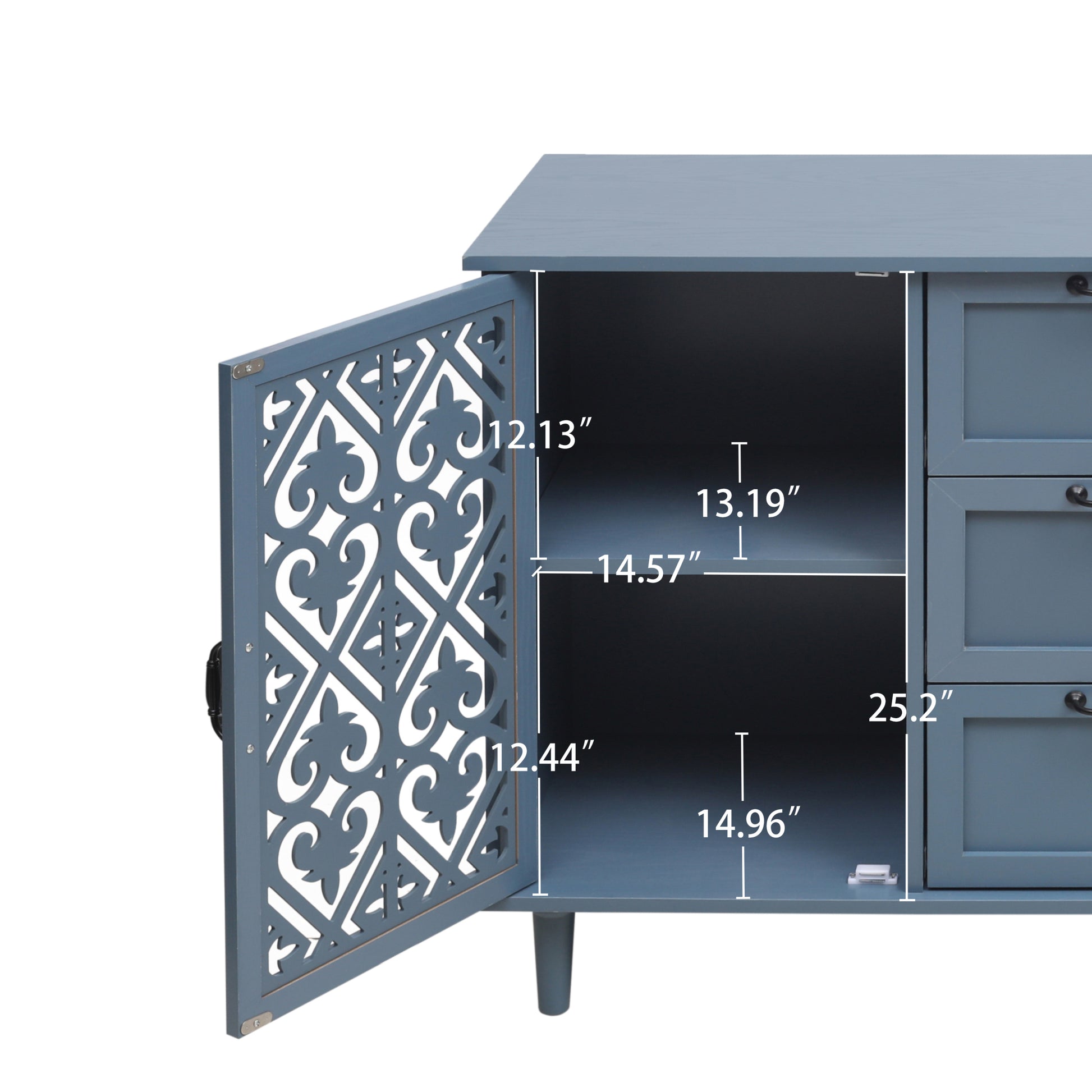 2 Door 3 Drawer Cabinet, American Furniture, Suitable For Bedroom, Living Room, Study Blue Particle Board