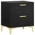 Black And Gold 2 Drawer Rectangular Nightstand Black 2 Drawers Bedroom Drawer Storage Glam Rubberwood Dovetail Joints Black Wood