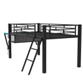 Gaming Mid Loft Bed With Desk, Led, Twin, Black Twin Black Mdf Metal