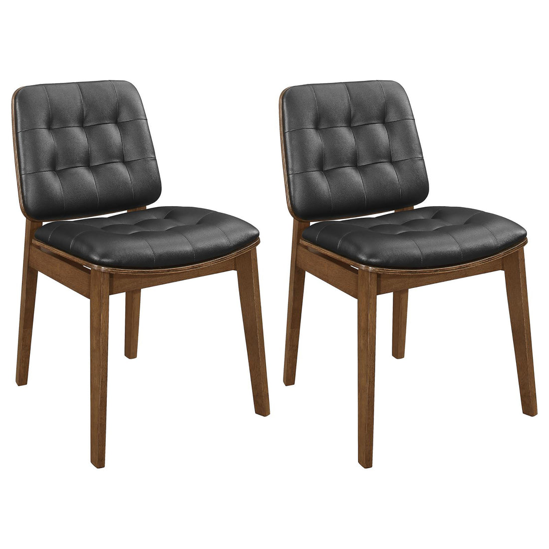 Black And Natural Walnut Tufted Back Side Chairs Set Of 2 Solid Black Brown Dining Room Foam Spot Clean Mid Century Modern Side Chair Walnut Tufted Back Foam Faux Leather