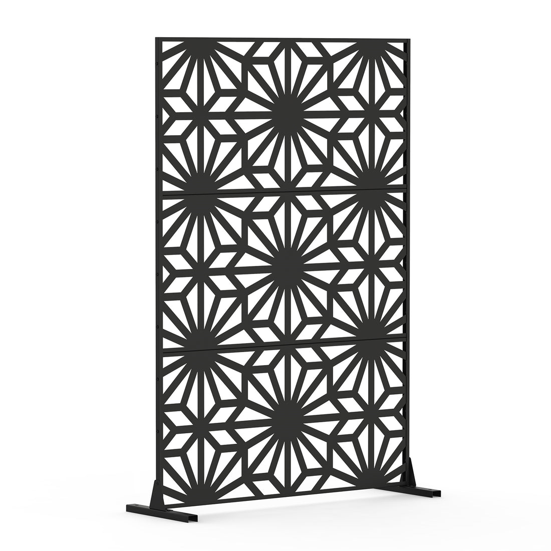 Metal Privacy Screens And Panels With Free Standing, Freestanding Outdoor Indoor Privacy Screen, Decorative Privacy Screen For Balcony Patio Garden, Sun Flower Shape Black Steel