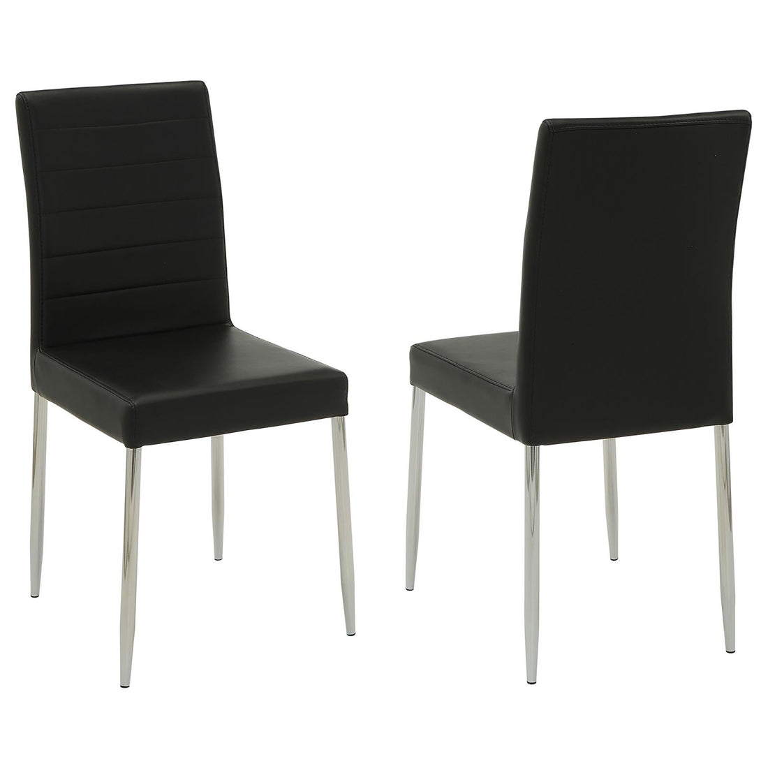 Black And Chrome Upholstered Dining Chairs Set Of 4 Solid Black Dining Room Foam Spot Clean Contemporary,Modern Side Chair Tufted Back Foam Faux Leather