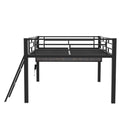 Gaming Mid Loft Bed With Desk, Led, Full, Black Full Black Mdf Metal