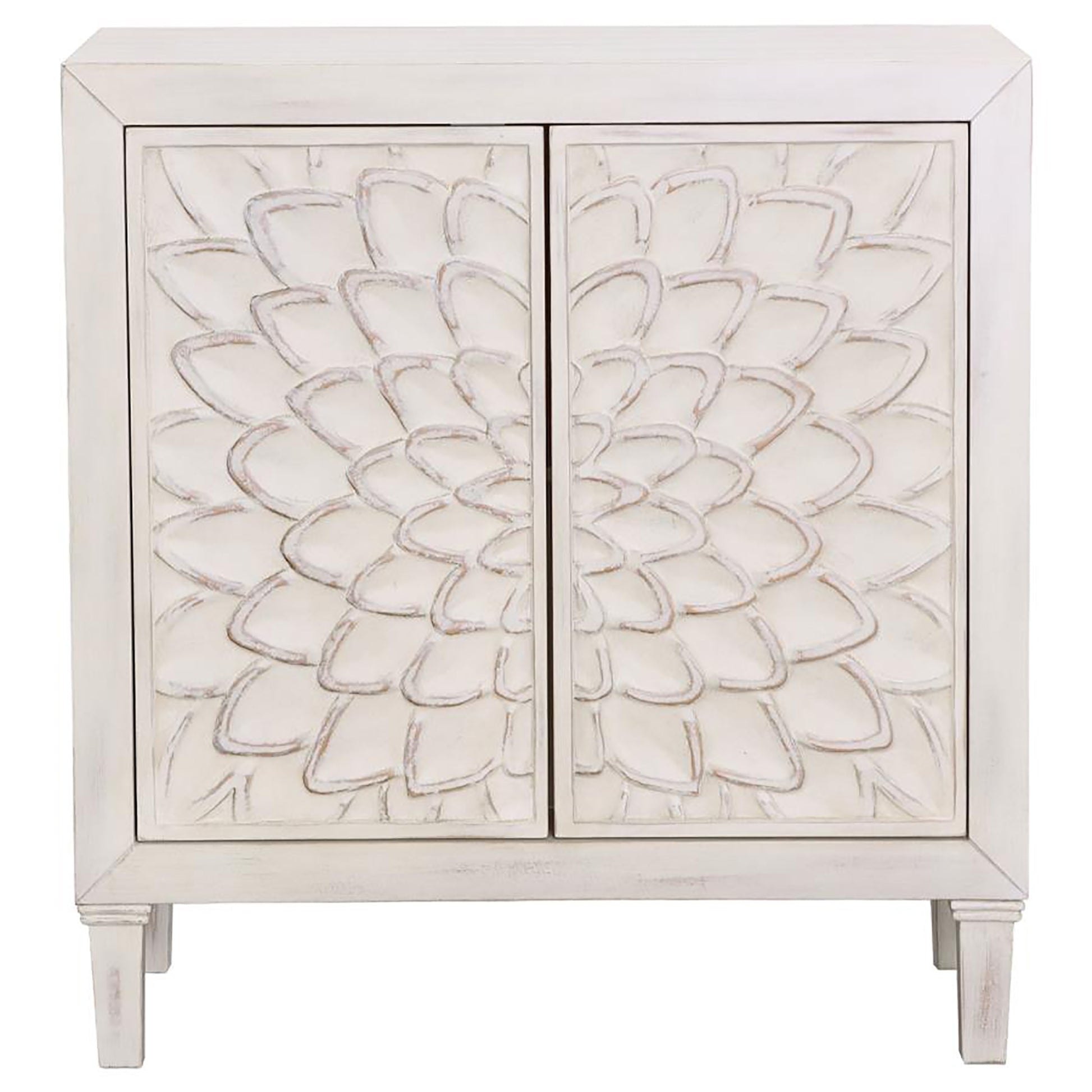 White 2 Door Accent Cabinet 1 2 Shelves Standard Distressed Finish White White Primary Living Space Shelves Included Farmhouse,Rustic Rubberwood Wood