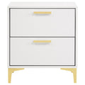 White And Gold 2 Drawer Rectangular Nightstand White White 2 Drawers Bedroom Drawer Storage Glam Rubberwood Dovetail Joints White Wood