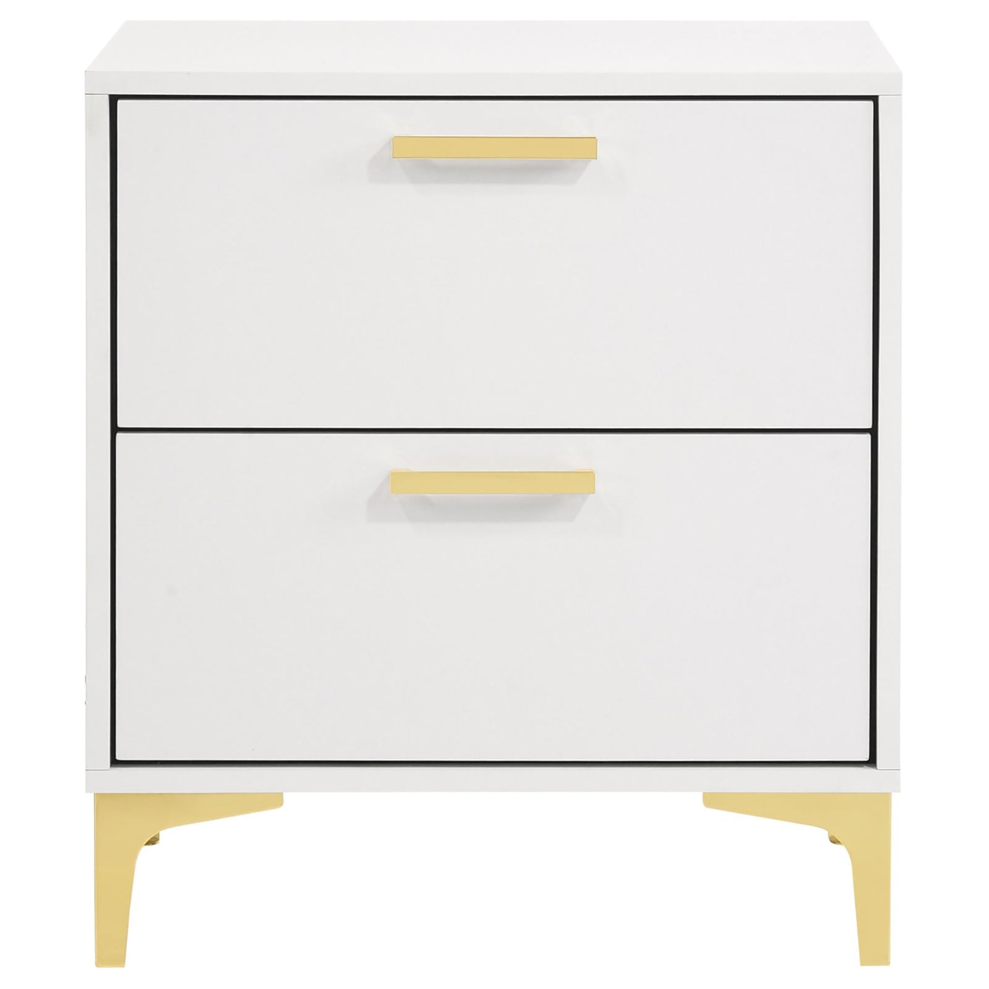 White And Gold 2 Drawer Rectangular Nightstand White White 2 Drawers Bedroom Drawer Storage Glam Rubberwood Dovetail Joints White Wood