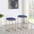 Blue And Gold Square Counter Height Stools Set Of 2 Solid Blue Dining Room Foam Spot Clean Square Contemporary,Modern Bar Stools Foam Velvet