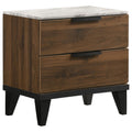 Walnut Brown 2 Drawer Faux Marble Top Nightstand Walnut Brown 2 Drawers Bedroom Drawer Storage Contemporary,Modern Rubberwood Drawers Walnut Wood