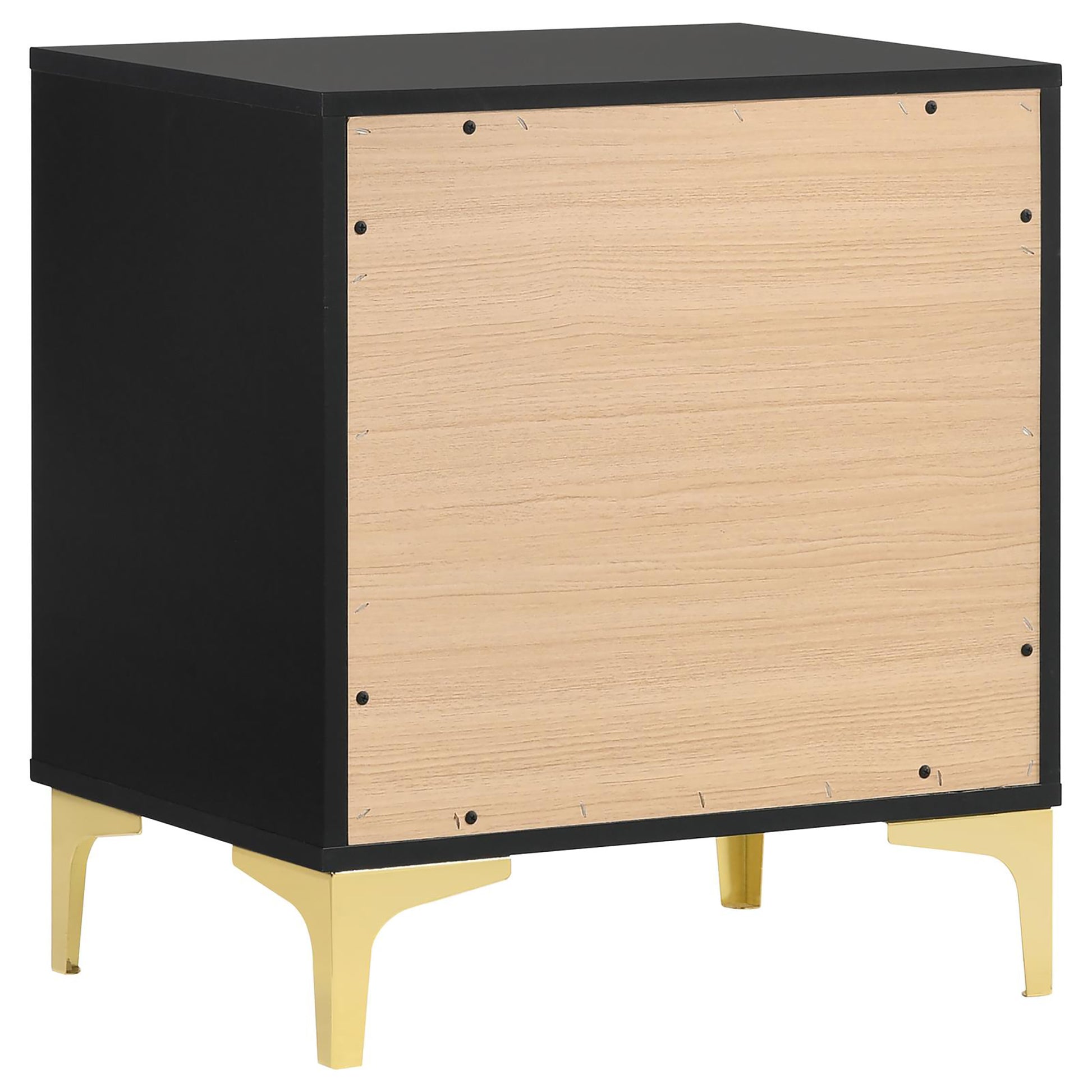 Black And Gold 2 Drawer Rectangular Nightstand Black 2 Drawers Bedroom Drawer Storage Glam Rubberwood Dovetail Joints Black Wood