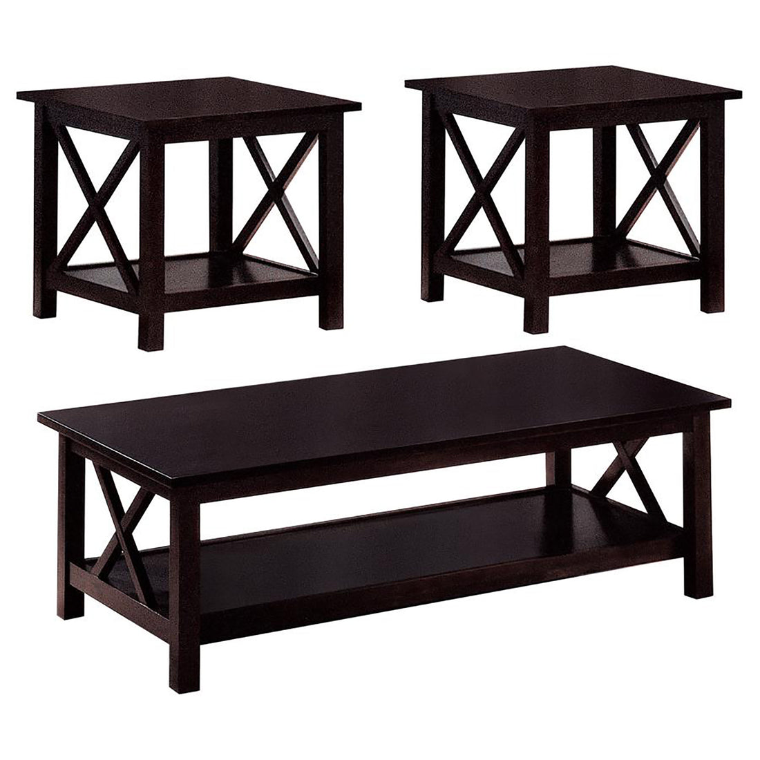 Dark Merlot 3 Piece Occasional Set Brown Brown Primary Living Space Transitional Rubberwood Rectangular Open Storage Coffee & End Tables Wood Parsons