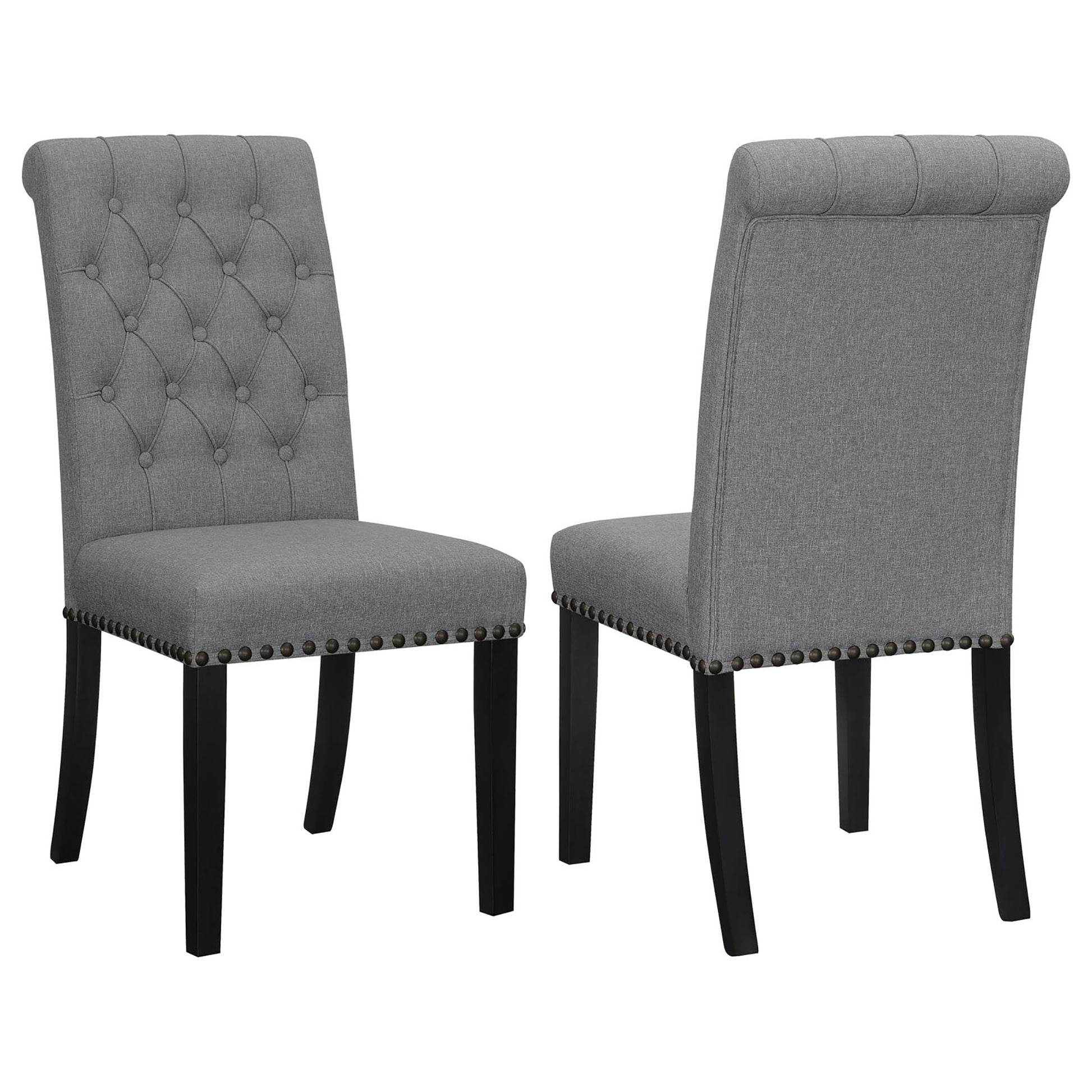 Grey And Rustic Espresso Tufted Side Chairs Set Of 2 Solid Grey Espresso Dining Room Foam Spot Clean Transitional Side Chair Rubberwood Tufted Back Foam Fabric