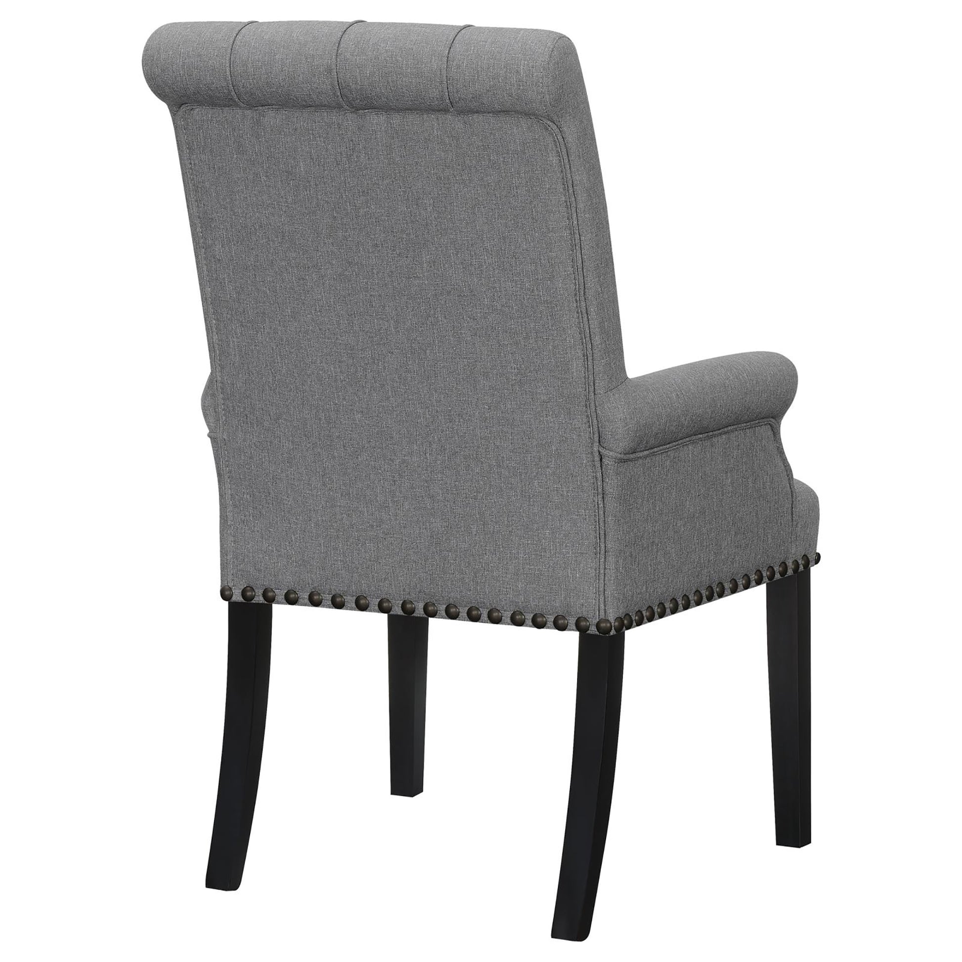 Grey Tufted Arm Chairs With Trim Solid Grey Espresso Dining Room Foam Spot Clean Transitional Arm Chair Rubberwood Tufted Back Foam Fabric