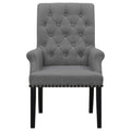 Grey Tufted Arm Chairs With Trim Solid Grey Espresso Dining Room Foam Spot Clean Transitional Arm Chair Rubberwood Tufted Back Foam Fabric