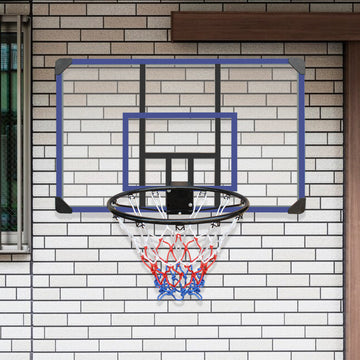 Wall Mounted Basketball Hoop, 45 X 29 Inches Shatterproof Back, Folding Hoop, Durable Hoop And All Weather Mesh For Indoor And Outdoor Use Black Blue Iron