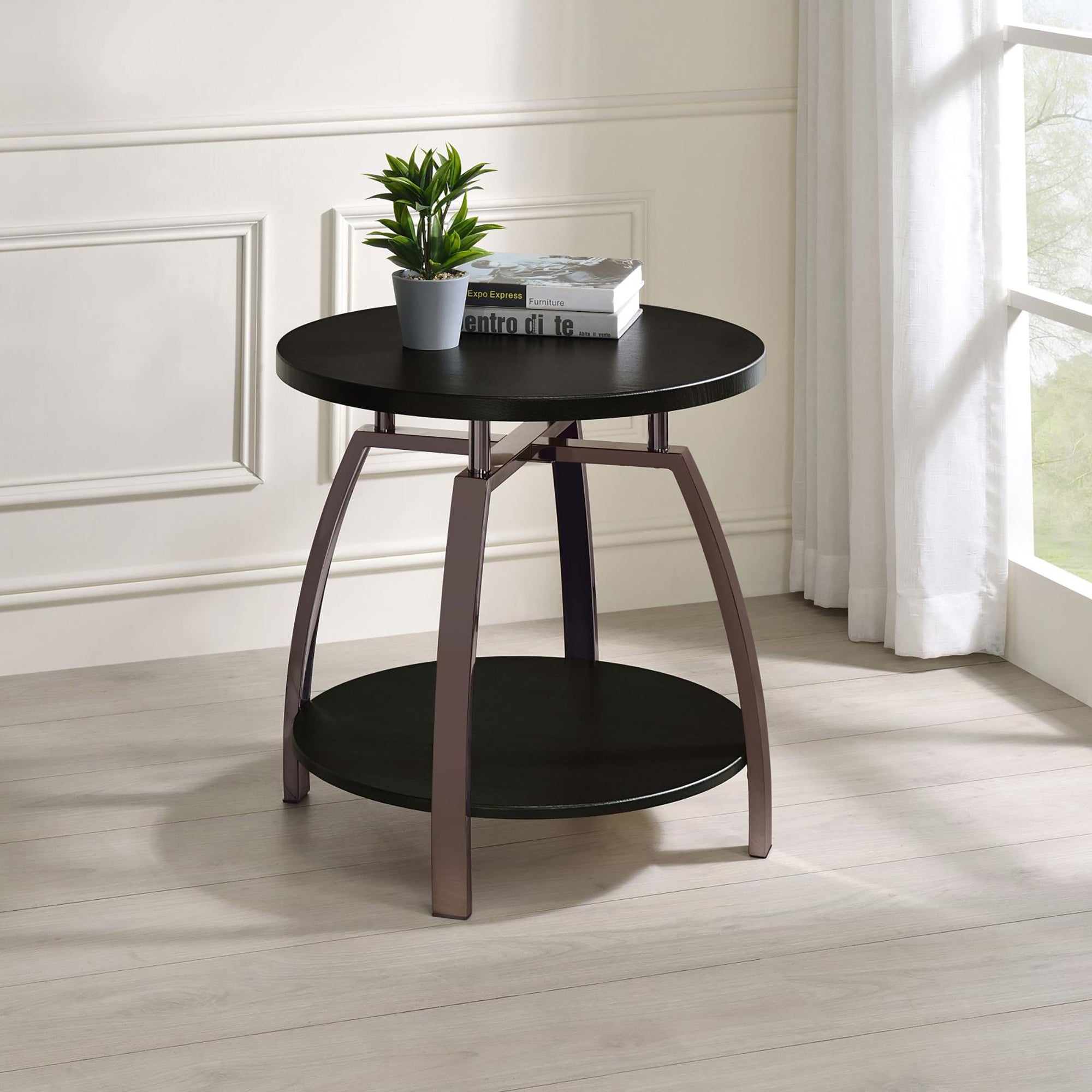 Dark Grey And Black Nickel End Table Dark Gray Primary Living Space Contemporary,Modern Shelves Coffee & End Tables Polished Wood