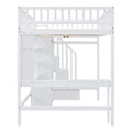 Full Size Loft Bed With Bookshelf,Drawers,Desk,And Wardrobe White Full White Solid Wood