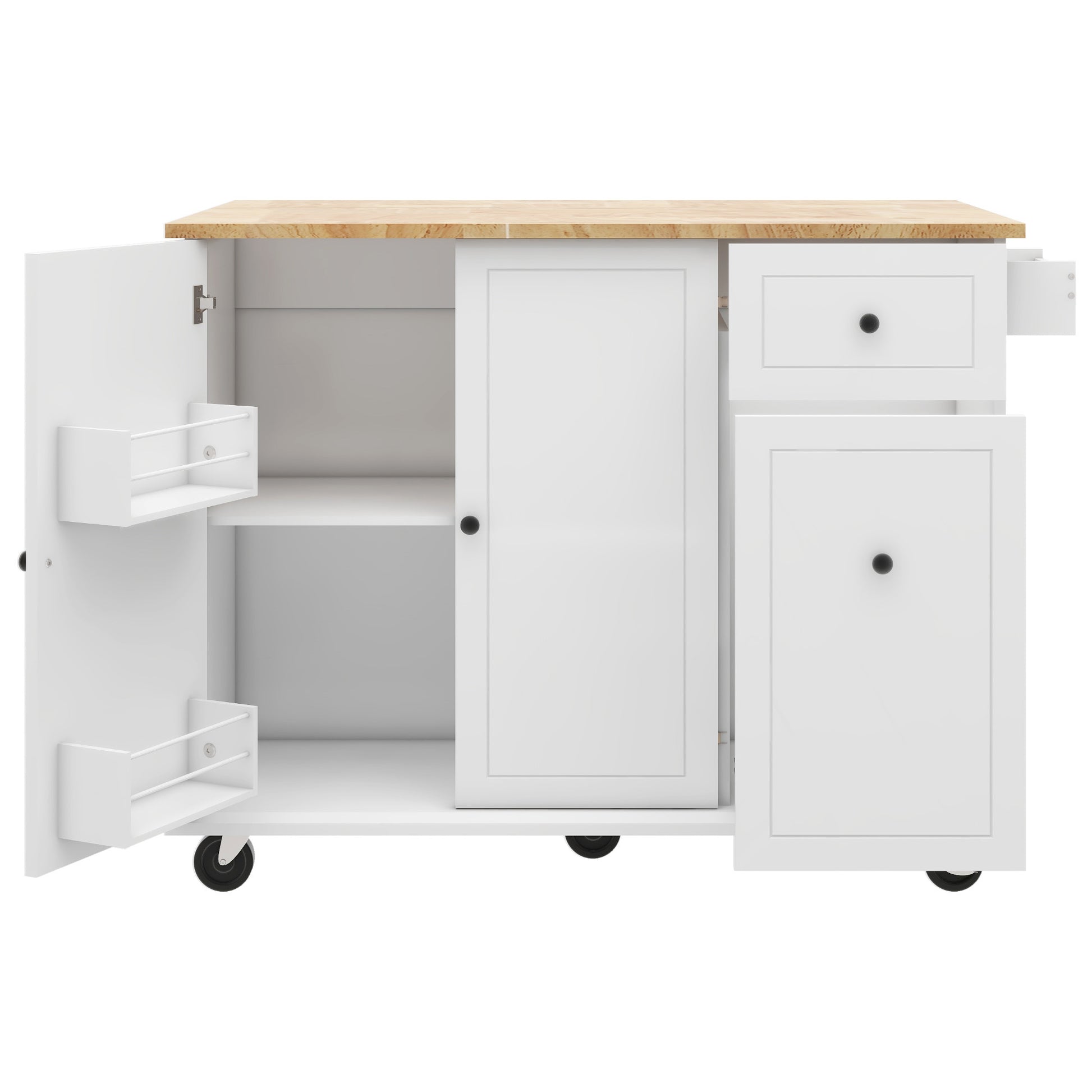 Kitchen Island With Drop Leaf, 53.9" Width Rolling Kitchen Cart On Wheels With Internal Storage Rack And 3 Tier Pull Out Cabinet Organizer, Kitchen Storage Cart With Spice Rack, Towel Rack White White Kitchen Classic,European,Modern Rectangular Kitchen