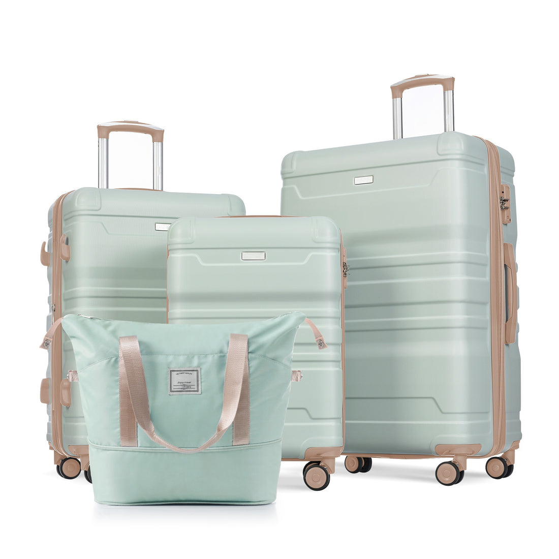 Luggage Sets 4 Piece, Expandable Abs Durable Suitcase With Travel Bag, Carry On Luggage Suitcase Set With 360 Spinner Wheels, Grey Green And Golden Green Abs