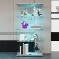 Two Door Led Lights Glass Display Cabinet 4 Shelves With Door, Floor Standing Curio Bookshelf For Living Room Bedroom Office, 64.7