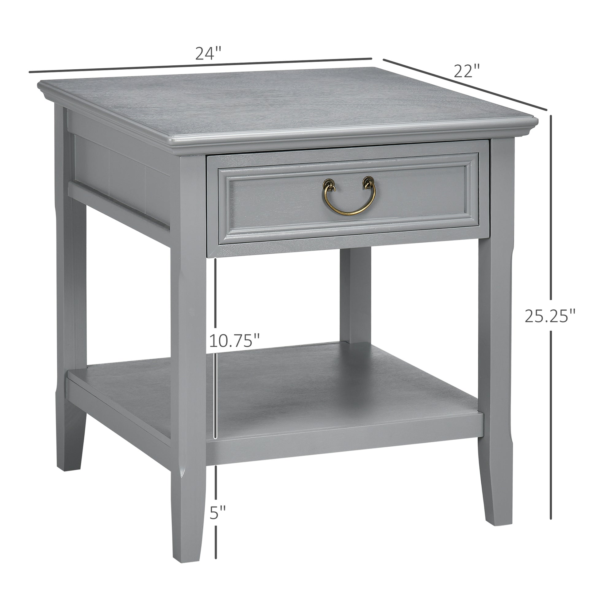 Side Table With Storage, Vintage End Table With Drawer And Open Shelf, Beside Table For Bedroom, Living Room, Gray Gray Mdf