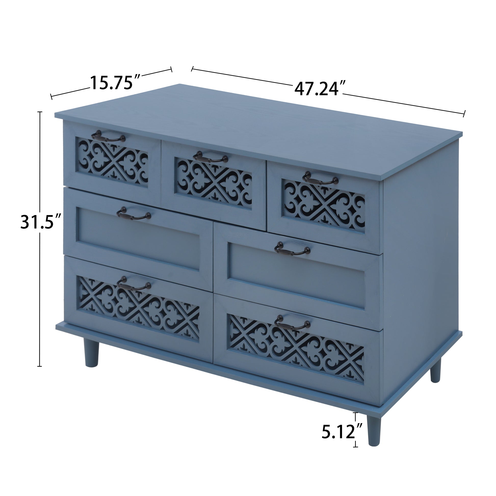 7 Drawer Cabinet, American Furniture, Suitable For Bedroom, Living Room, Study Blue Particle Board