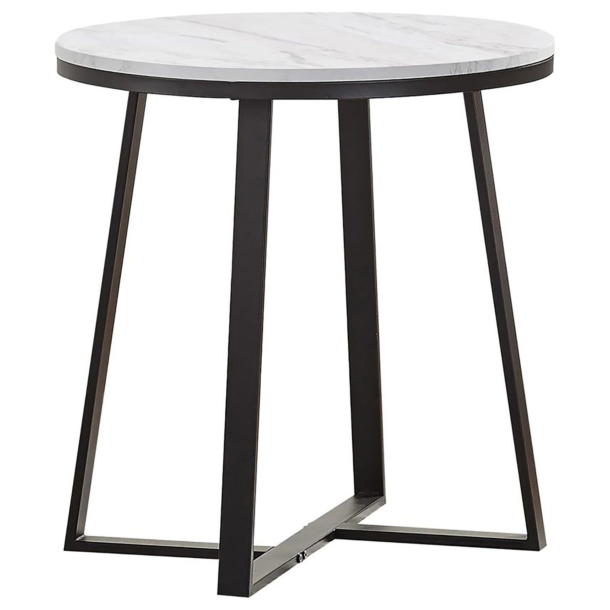 White Faux Marble And Matte Black End Table White Primary Living Space Contemporary,Modern Round Coffee & End Tables Wood Sled