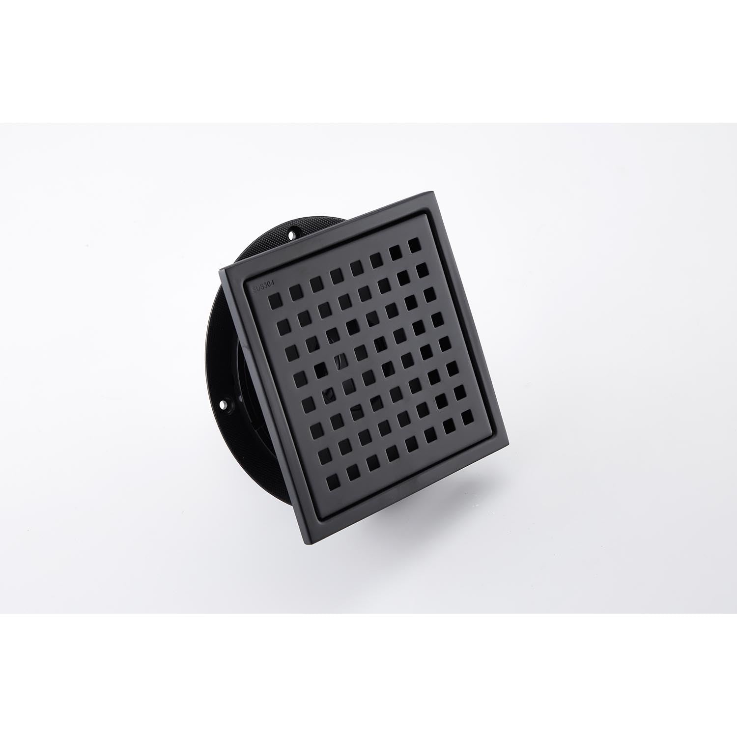 6 Inch Grid Shower Floor Drain Matte Black Stainless Steel