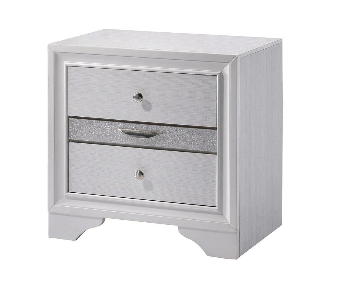 Contemporary 1Pc Nightstand White Finish Silver Accents Hidden Jewelry Drawer Nickel Round Knob Bedside Table Bedroom Furniture White White 2 Drawers Bedroom Bedside Cabinet Contemporary,Modern,Transitional Rubberwood Drawers White Solid Wood