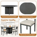 5 Piece Retro Functional Dining Set, 1 Extendable Table With A 16 Inch Leaf And 4 Upholstered Chairs For Dining Room And Kitchen Gray Gray Solid Wood