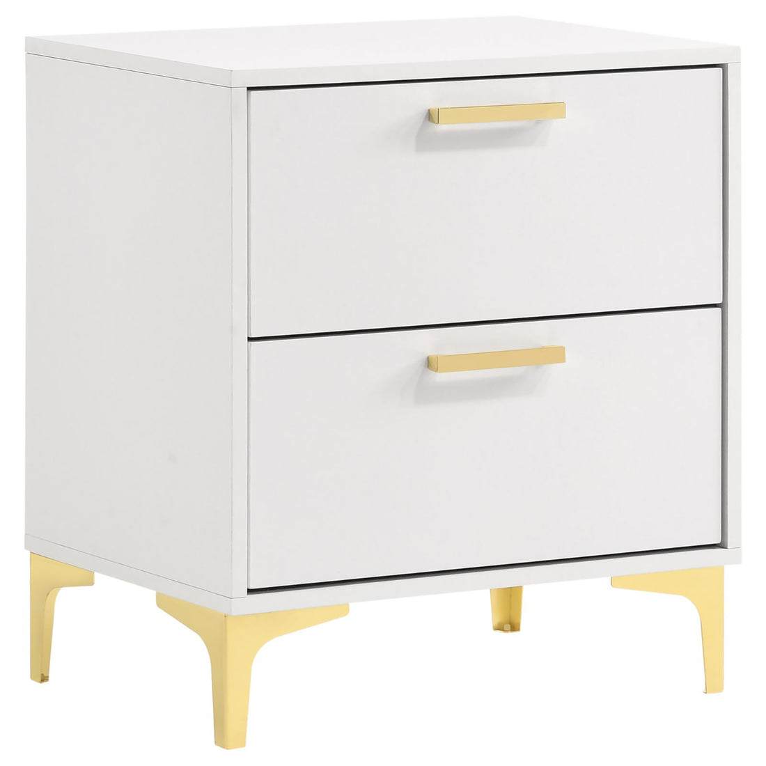 White And Gold 2 Drawer Rectangular Nightstand White White 2 Drawers Bedroom Drawer Storage Glam Rubberwood Dovetail Joints White Wood