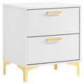 White And Gold 2 Drawer Rectangular Nightstand White White 2 Drawers Bedroom Drawer Storage Glam Rubberwood Dovetail Joints White Wood