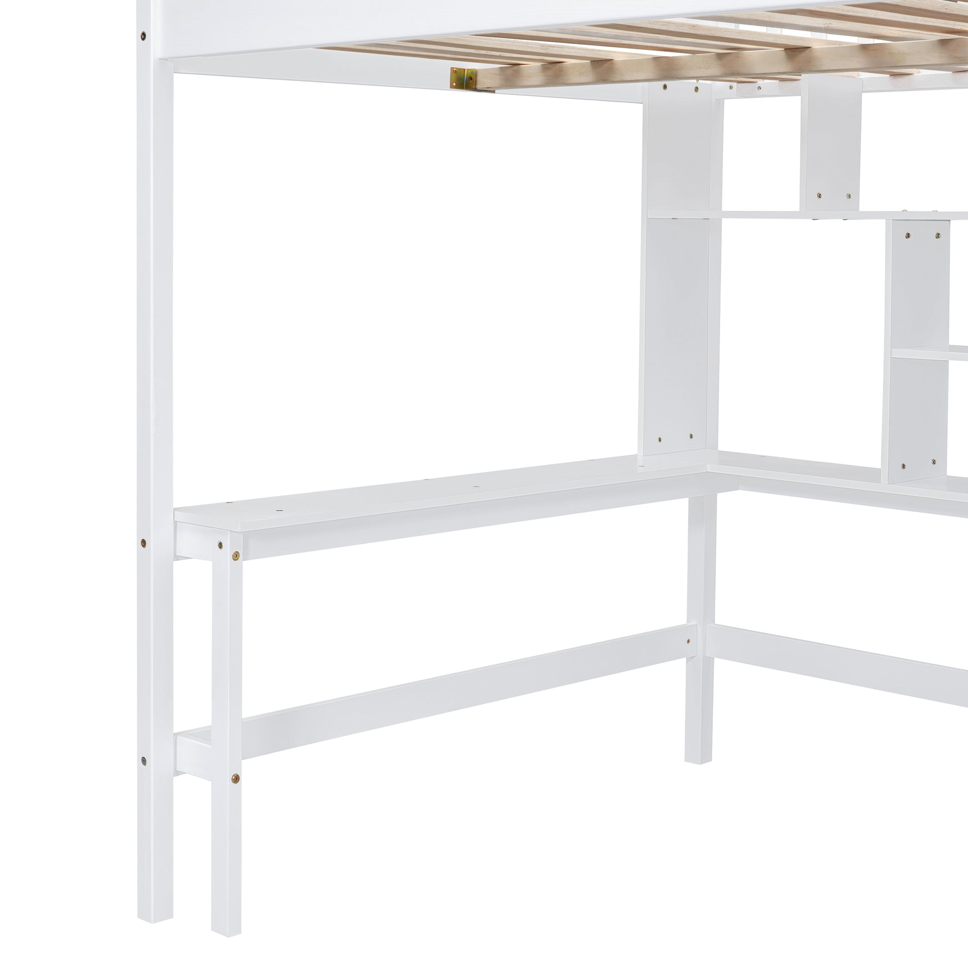 Full Size Loft Bed With Bookshelf,Drawers,Desk,And Wardrobe White Full White Solid Wood