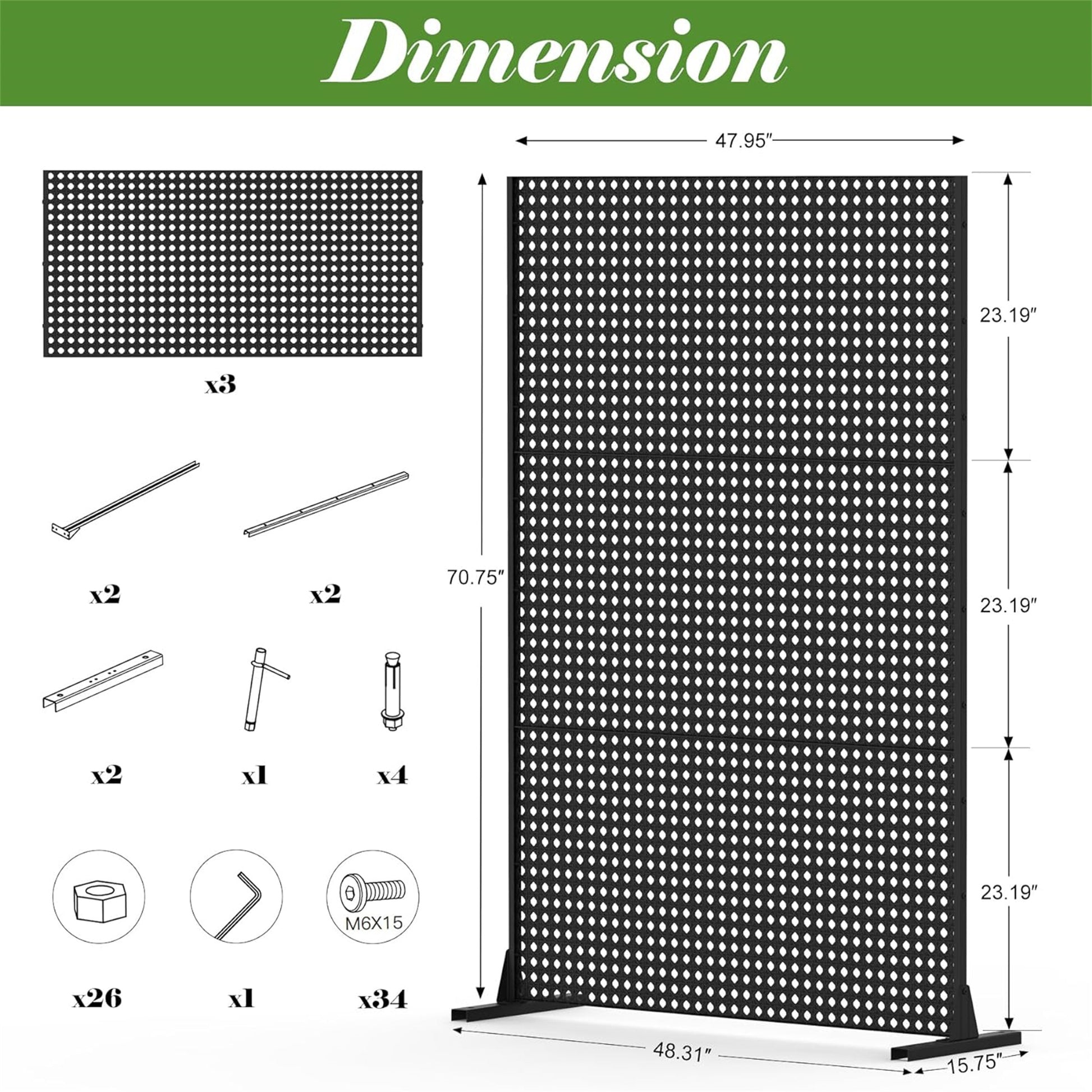 Metal Privacy Screen, Freestanding Outdoor Indoor Divider, Decorative Privacy Screen Panels For Balcony Patio Garden, Rhombus Shaped Black Steel