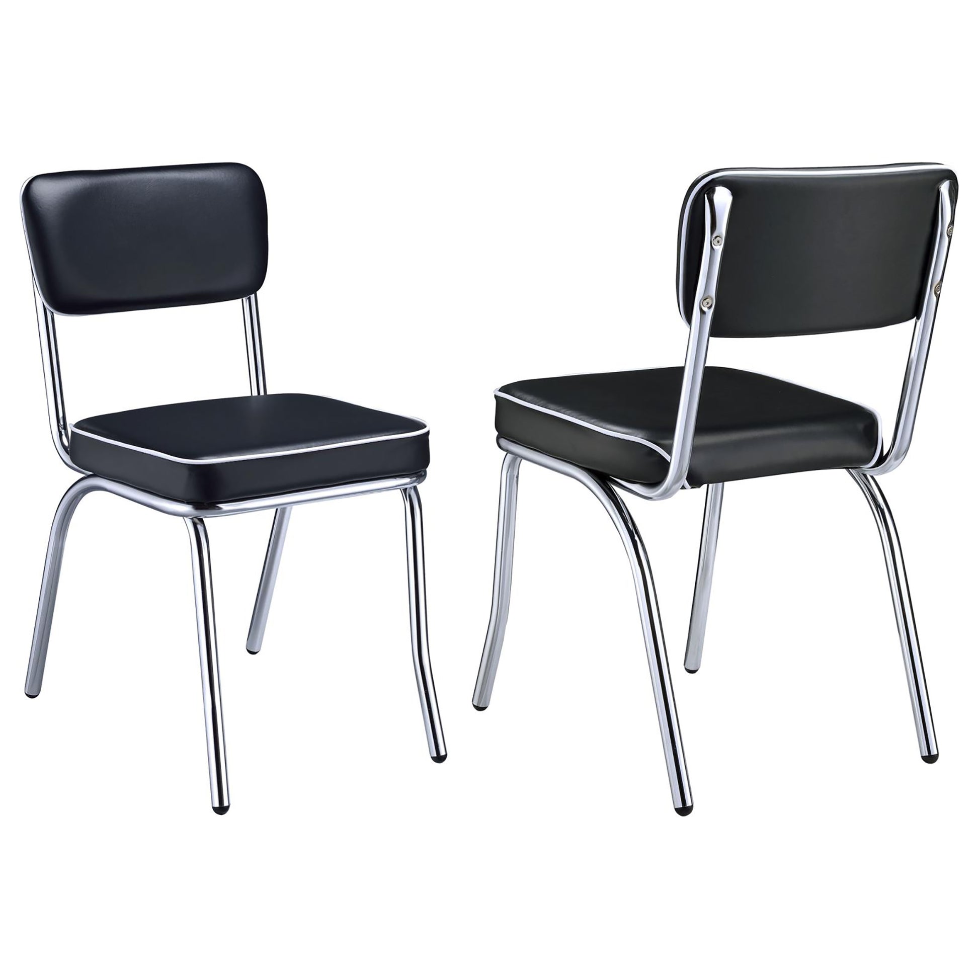 Black And Chrome Upholstered Side Chairs Set Of 2 Solid Black Dining Room Foam Spot Clean Rectangular Contemporary,Modern Side Chair Open Back Foam Faux Leather