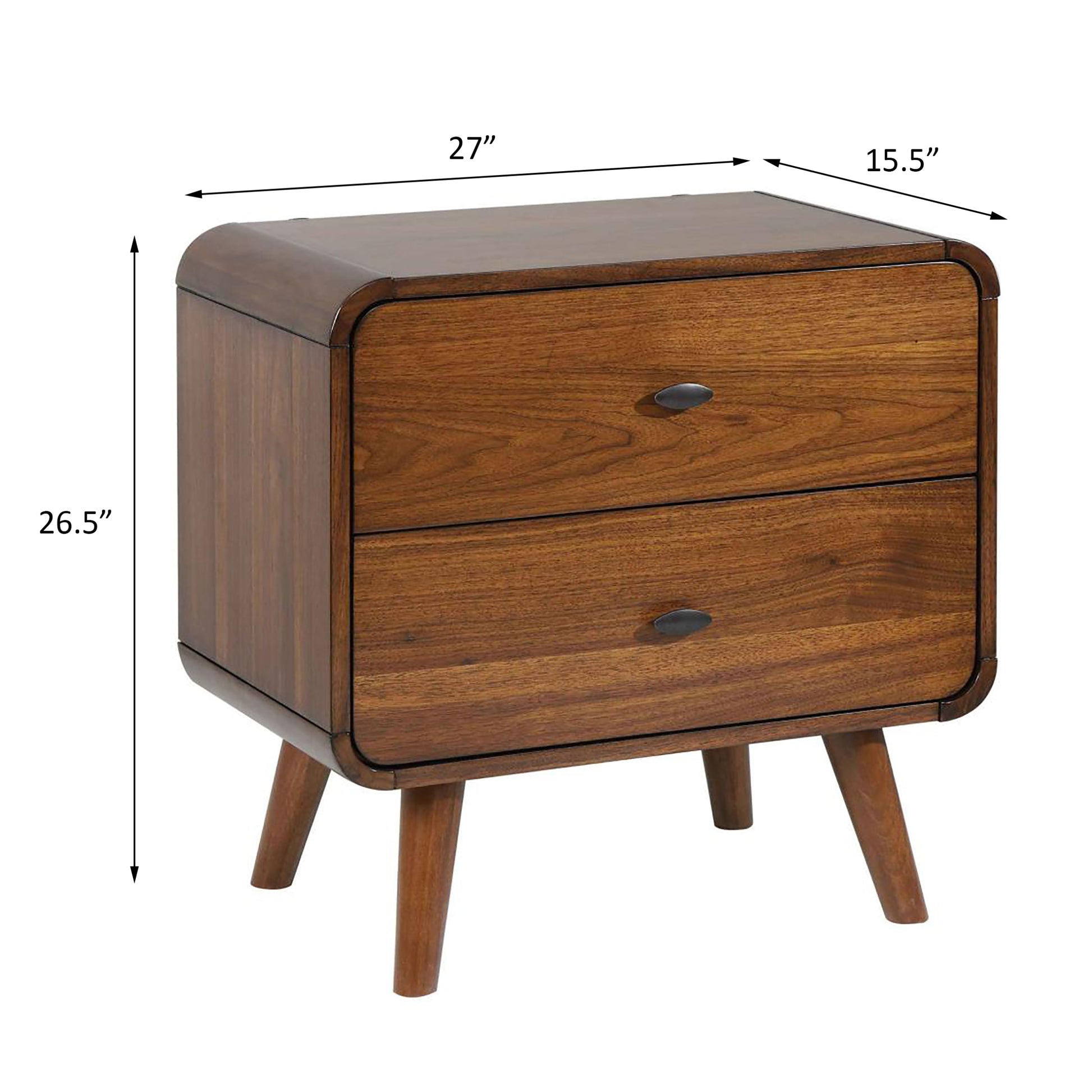 Dark Walnut 2 Drawer Nightstand Walnut Brown 2 Drawers Bedroom Drawer Storage Contemporary,Modern Poplar Usb Port Walnut Wood