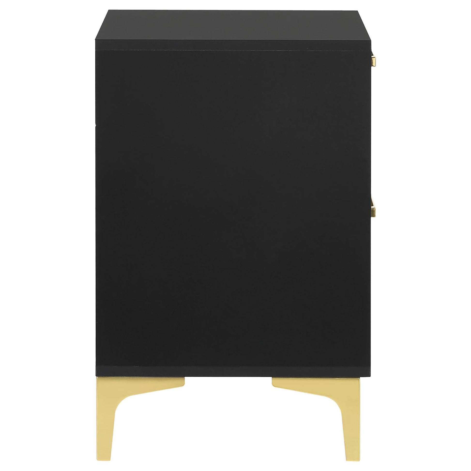 Black And Gold 2 Drawer Rectangular Nightstand Black 2 Drawers Bedroom Drawer Storage Glam Rubberwood Dovetail Joints Black Wood