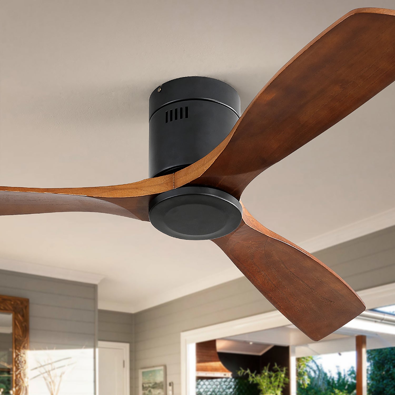 52 Inch Indoor Wooden Ceiling Fan With 3 Solid