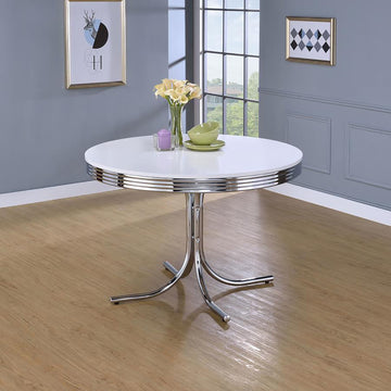 White And Chrome Round Dining Table White Dining Room Contemporary,Modern Round Kitchen & Dining Tables Wood