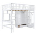 Full Size Loft Bed With Bookshelf,Drawers,Desk,And Wardrobe White Full White Solid Wood