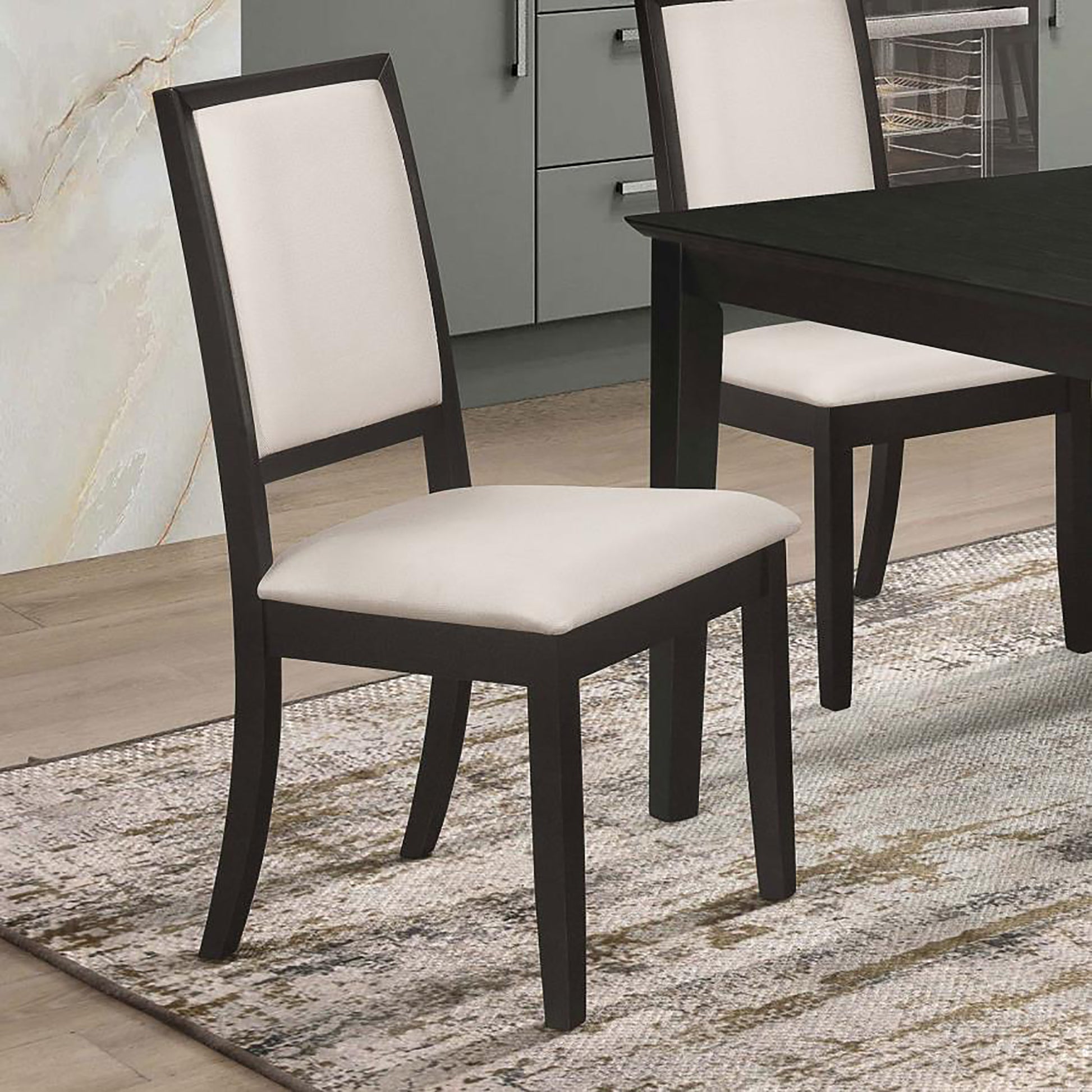 Cream And Black Upholstered Side Chairs Set Of 2 Solid Cream Dining Room Foam Spot Clean Transitional Dining Chairs Rubberwood Open Back Foam Fabric