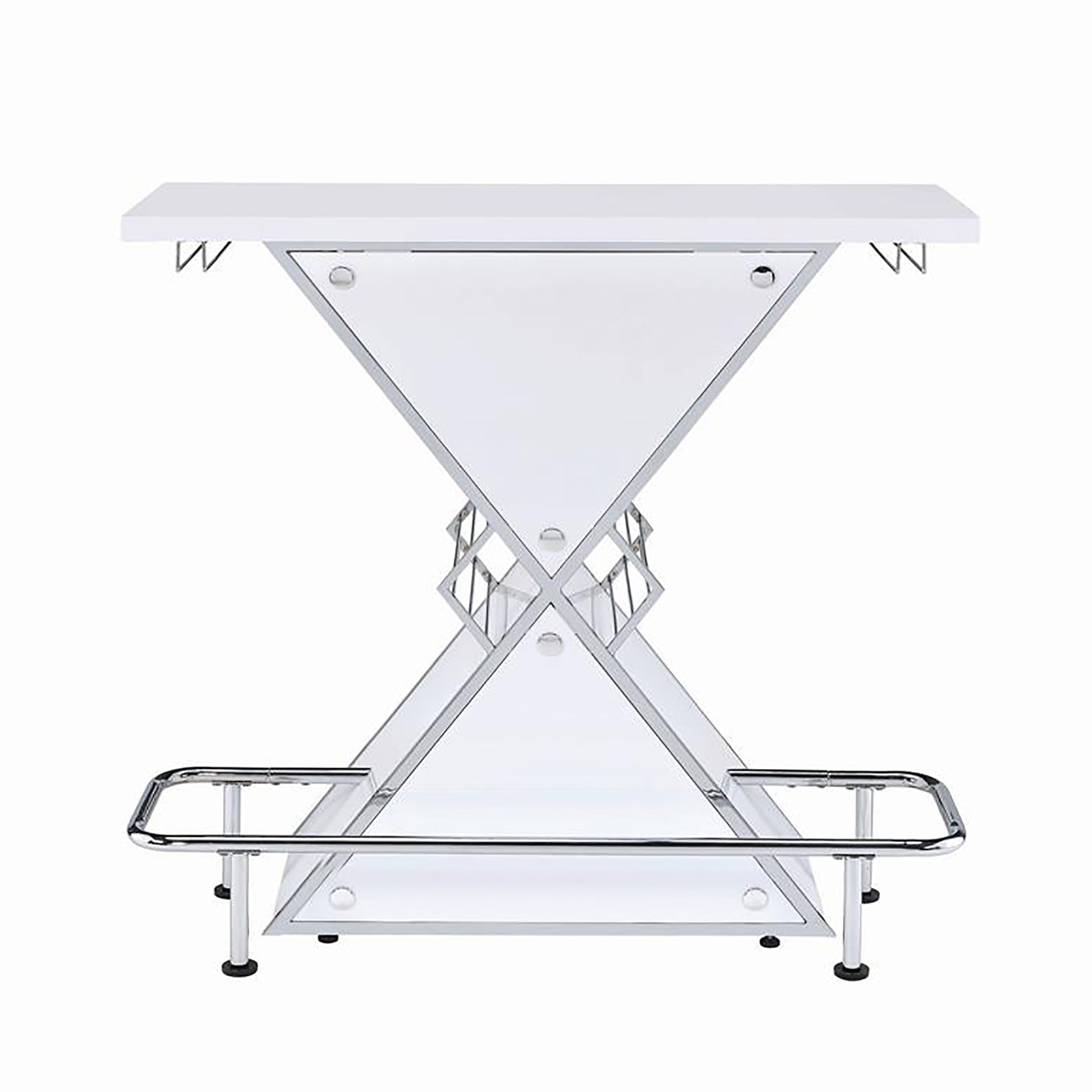 Glossy White And Chrome Bar Unit Glossy White Dining Room Contemporary,Modern Rectangular Glossy Kitchen & Dining Tables Wood Pedestal