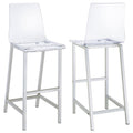 Clear And Chrome Bar Stools Set Of 2 Solid Clear Dining Room Wipe Clean Rectangular Contemporary,Modern Bar Stools Solid Back Acrylic