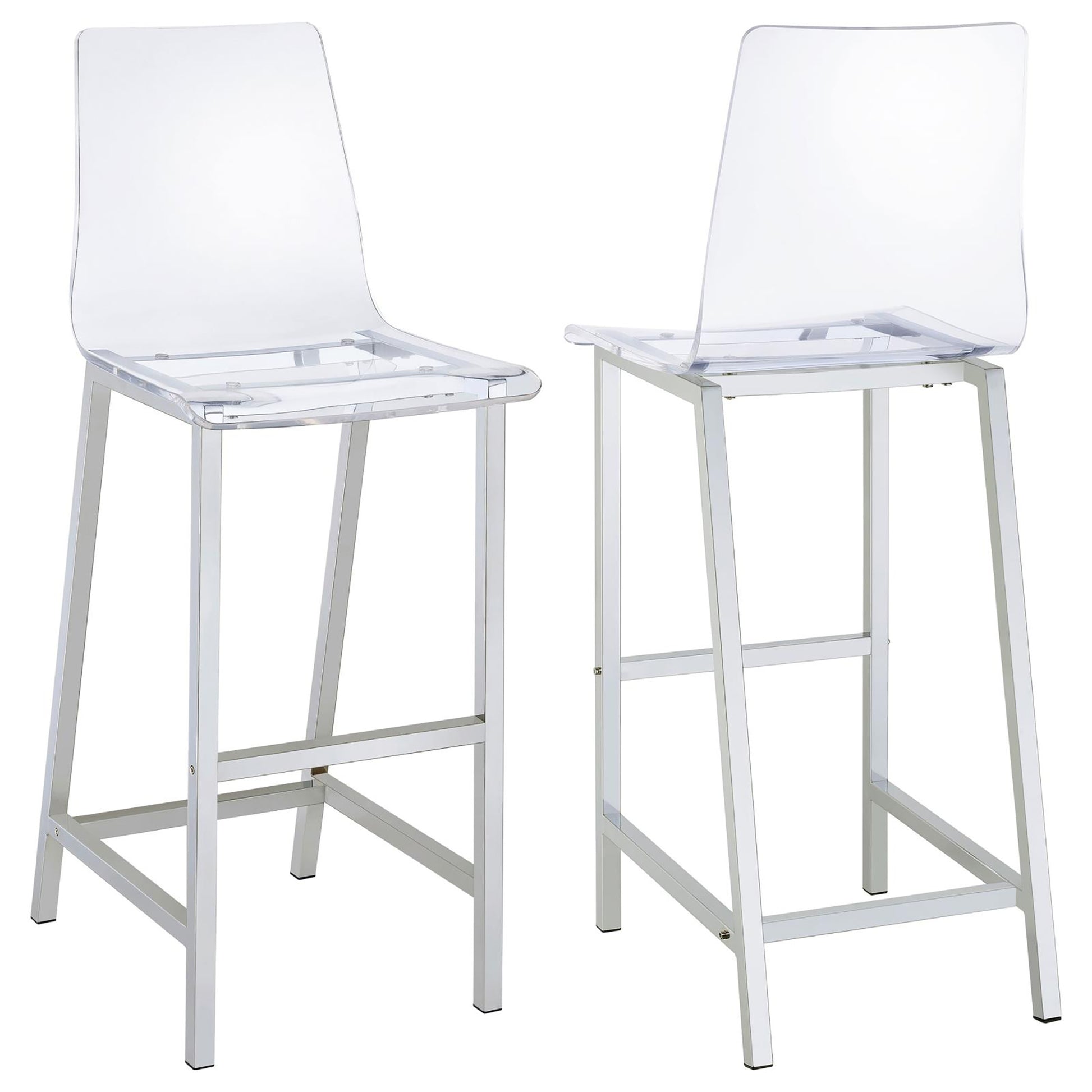 Clear And Chrome Bar Stools Set Of 2 Solid Clear Dining Room Wipe Clean Rectangular Contemporary,Modern Bar Stools Solid Back Acrylic