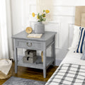 Side Table With Storage, Vintage End Table With Drawer And Open Shelf, Beside Table For Bedroom, Living Room, Gray Gray Mdf