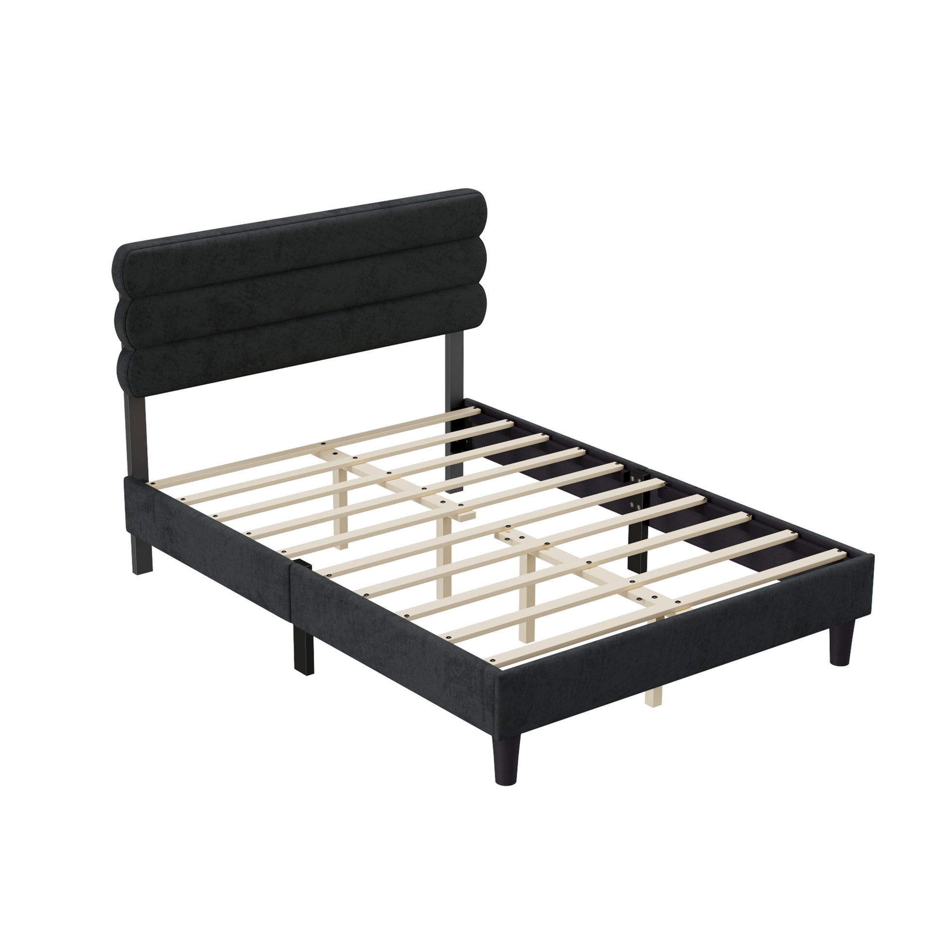 Full Bed Frame With Headboard,Sturdy Platform Bed With Wooden Slats Support,No Box Spring,Mattress Foundation,Easy Assembly Dark Grey Dark Grey Wood