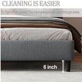 King Size Upholstered Platform Bed Frame With Headboard, Mattress Foundation, Wood Slat Support, Quiet, No Box Spring Needed, Easy To Assemble Light Grey Light Gray Wood