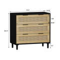 3 Drawers Rattan Storage Cabinet Rattan Drawer,For Bedroom,Living Room,Dining Room,Hallways,Black Black Mdf