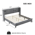 King Size Upholstered Platform Bed Frame With Headboard, Mattress Foundation, Wood Slat Support, Quiet, No Box Spring Needed, Easy To Assemble Light Grey Light Gray Wood