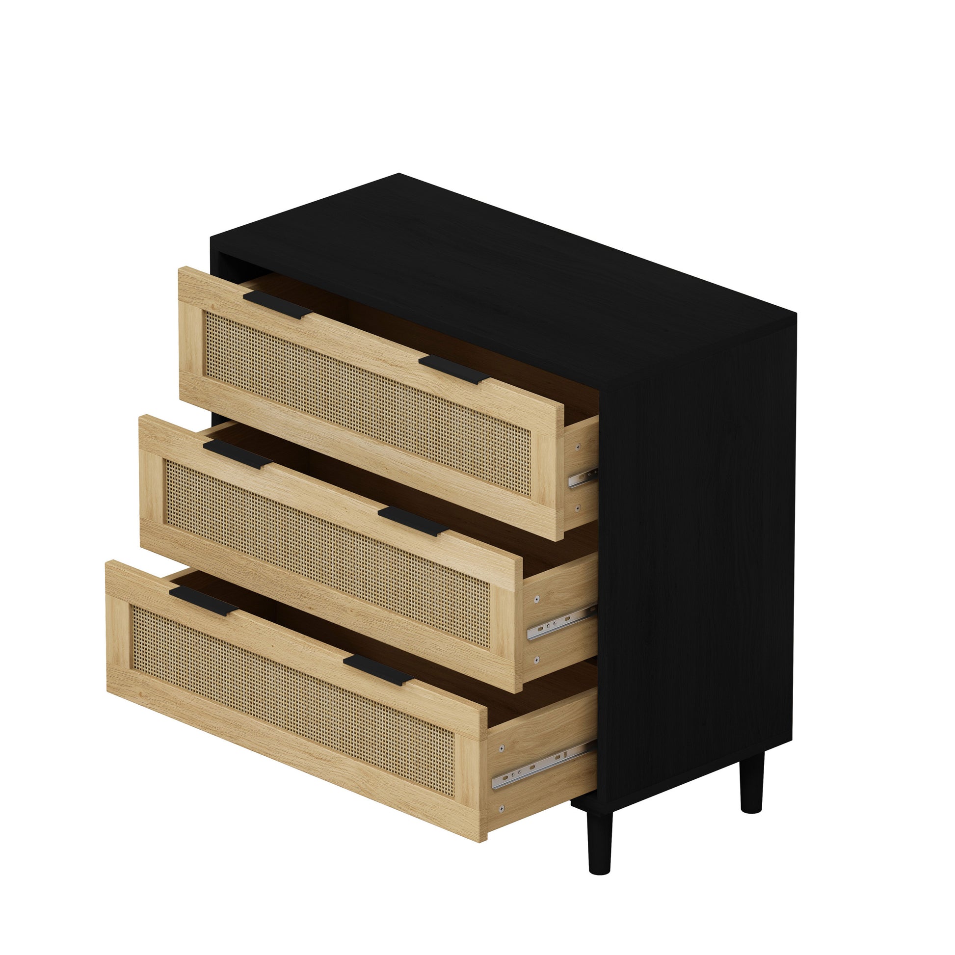 31.50"3 Drawers Rattan Storage Cabinet Rattan Drawer,For Bedroom,Living Room,Dining Room,Hallways,Black Black Mdf